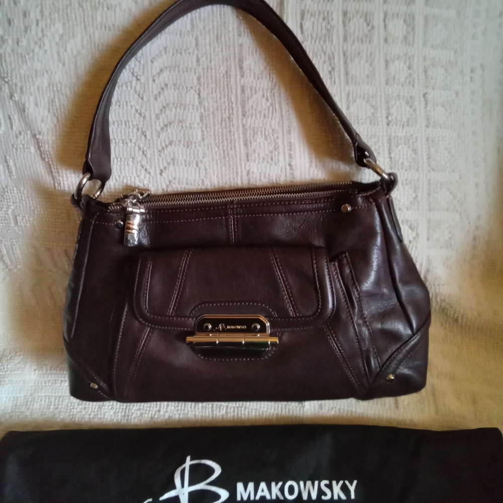 B. Makowsky Dark Brown Leather Shoulder Bag